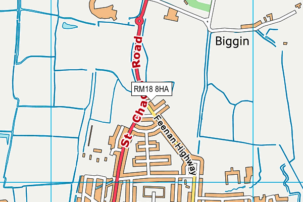 RM18 8HA map - OS VectorMap District (Ordnance Survey)