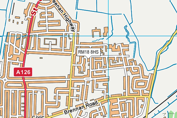 RM18 8HS map - OS VectorMap District (Ordnance Survey)