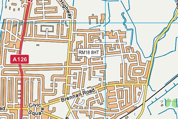 RM18 8HT map - OS VectorMap District (Ordnance Survey)