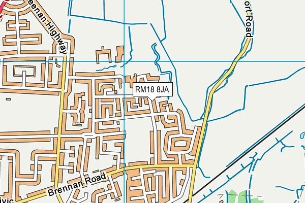 RM18 8JA map - OS VectorMap District (Ordnance Survey)