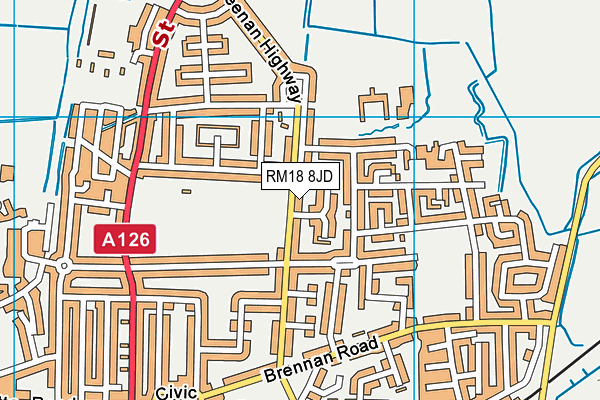 RM18 8JD map - OS VectorMap District (Ordnance Survey)