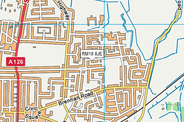 RM18 8JE map - OS VectorMap District (Ordnance Survey)