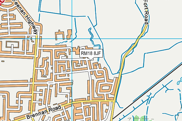 RM18 8JF map - OS VectorMap District (Ordnance Survey)