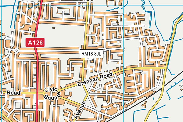 RM18 8JL map - OS VectorMap District (Ordnance Survey)