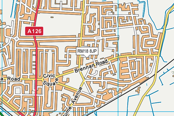 RM18 8JP map - OS VectorMap District (Ordnance Survey)