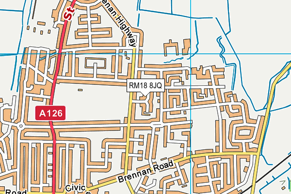 RM18 8JQ map - OS VectorMap District (Ordnance Survey)