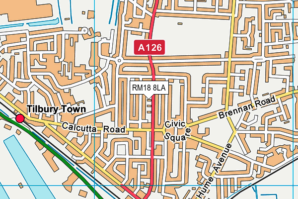RM18 8LA map - OS VectorMap District (Ordnance Survey)