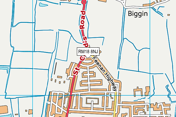 RM18 8NJ map - OS VectorMap District (Ordnance Survey)