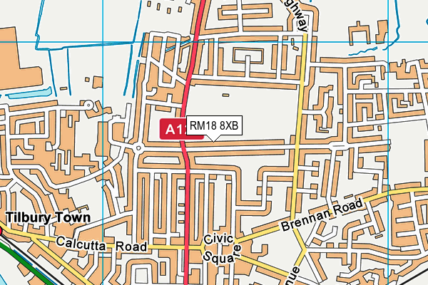 RM18 8XB map - OS VectorMap District (Ordnance Survey)