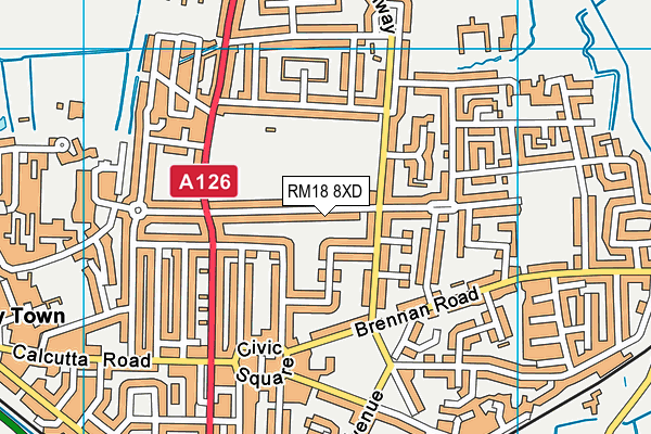 RM18 8XD map - OS VectorMap District (Ordnance Survey)
