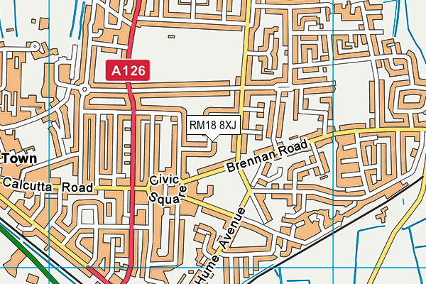 RM18 8XJ map - OS VectorMap District (Ordnance Survey)