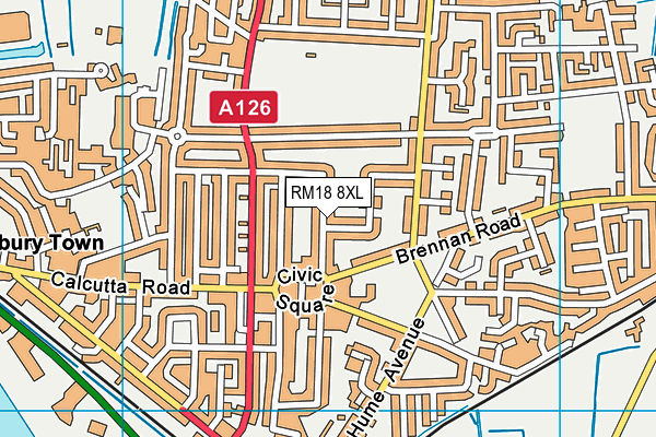 RM18 8XL map - OS VectorMap District (Ordnance Survey)