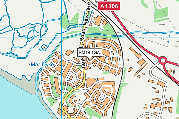 RM19 1GA map - OS VectorMap District (Ordnance Survey)