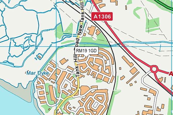 RM19 1GD map - OS VectorMap District (Ordnance Survey)