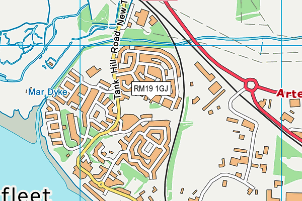 RM19 1GJ map - OS VectorMap District (Ordnance Survey)