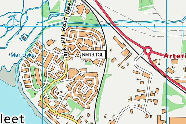RM19 1GL map - OS VectorMap District (Ordnance Survey)