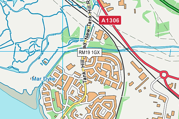 RM19 1GX map - OS VectorMap District (Ordnance Survey)