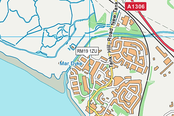 RM19 1ZU map - OS VectorMap District (Ordnance Survey)