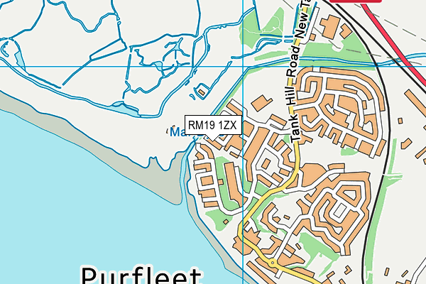 RM19 1ZX map - OS VectorMap District (Ordnance Survey)