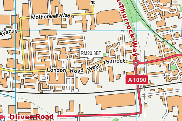 West Thurrock Memorial Ground map (RM20 3BT) - OS VectorMap District (Ordnance Survey)