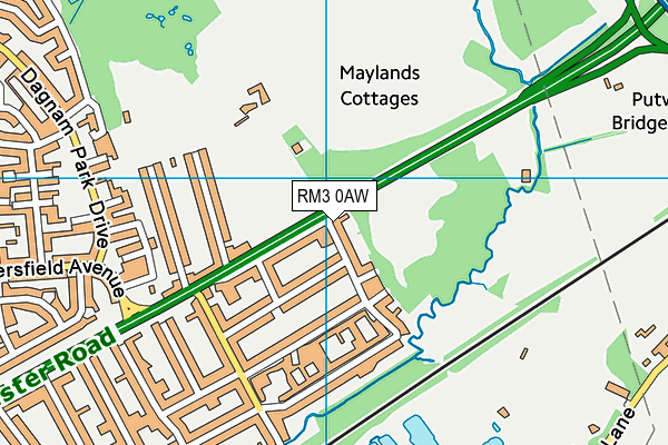 RM3 0AW map - OS VectorMap District (Ordnance Survey)
