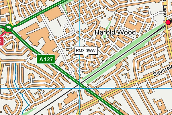 RM3 0WW map - OS VectorMap District (Ordnance Survey)