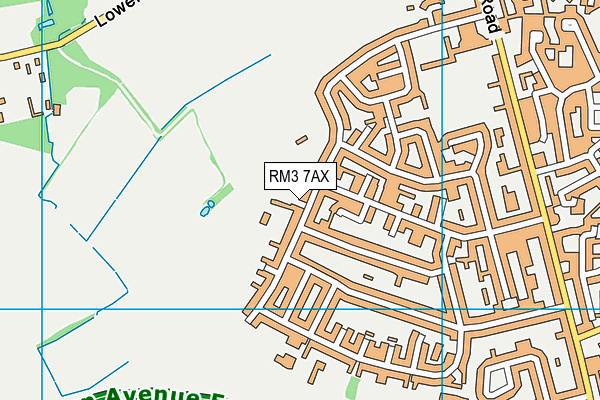 RM3 7AX map - OS VectorMap District (Ordnance Survey)