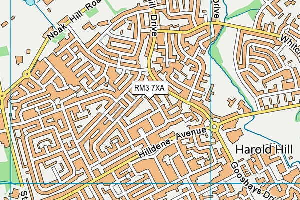 RM3 7XA map - OS VectorMap District (Ordnance Survey)