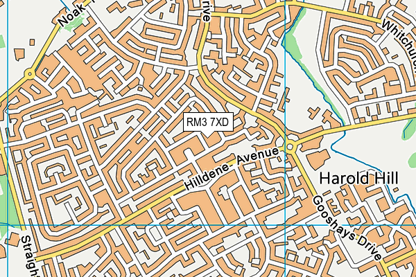 RM3 7XD map - OS VectorMap District (Ordnance Survey)