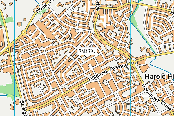 RM3 7XJ map - OS VectorMap District (Ordnance Survey)