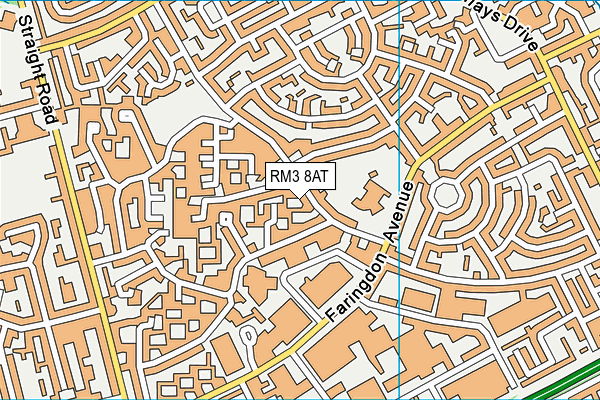 RM3 8AT map - OS VectorMap District (Ordnance Survey)