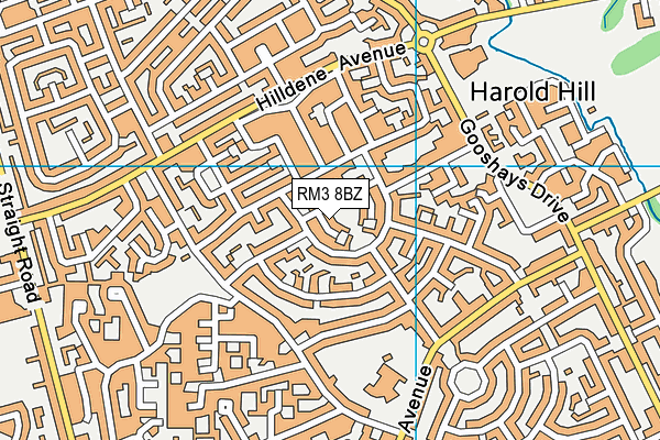 RM3 8BZ map - OS VectorMap District (Ordnance Survey)