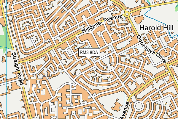 RM3 8DA map - OS VectorMap District (Ordnance Survey)