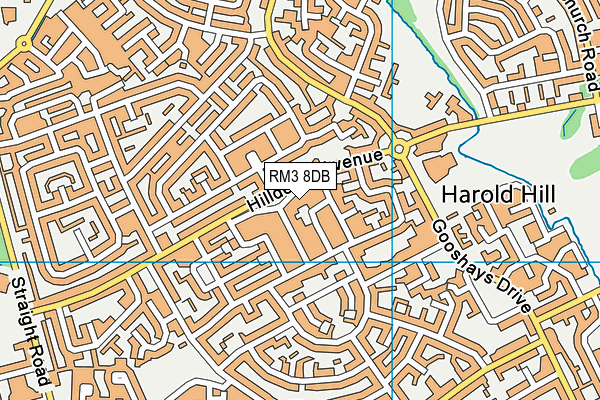 RM3 8DB map - OS VectorMap District (Ordnance Survey)
