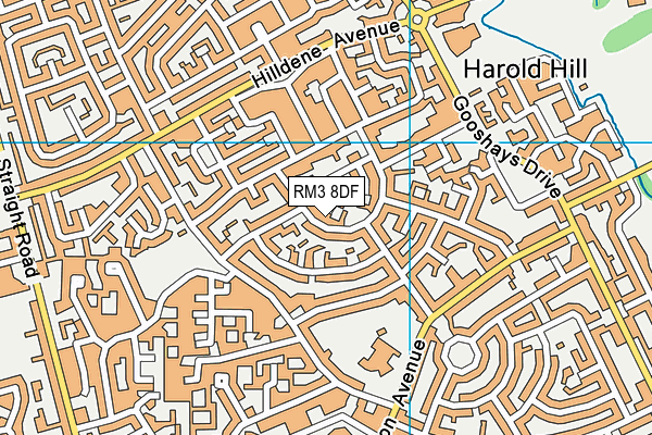 RM3 8DF map - OS VectorMap District (Ordnance Survey)