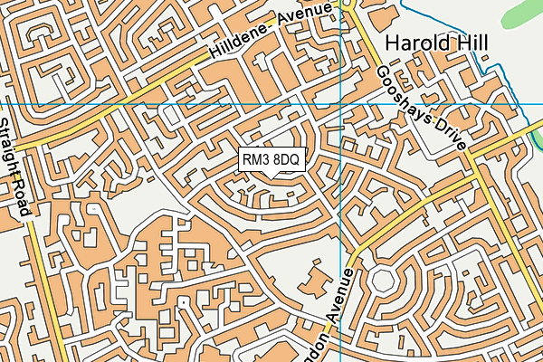 RM3 8DQ map - OS VectorMap District (Ordnance Survey)