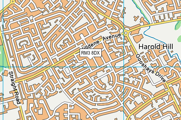 RM3 8DX map - OS VectorMap District (Ordnance Survey)