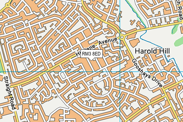 RM3 8ED map - OS VectorMap District (Ordnance Survey)