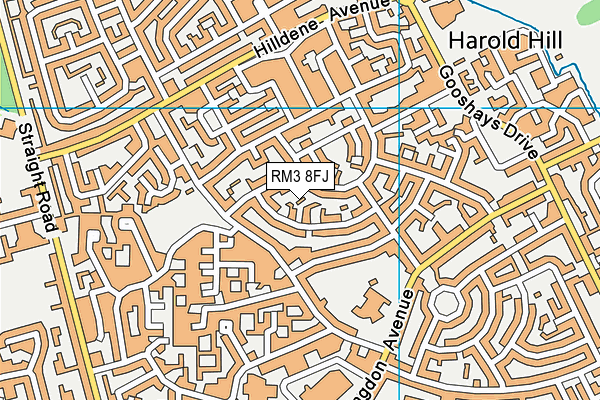 RM3 8FJ map - OS VectorMap District (Ordnance Survey)