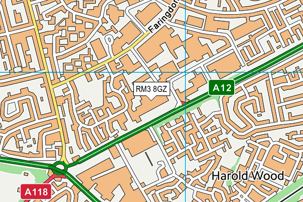 RM3 8GZ map - OS VectorMap District (Ordnance Survey)