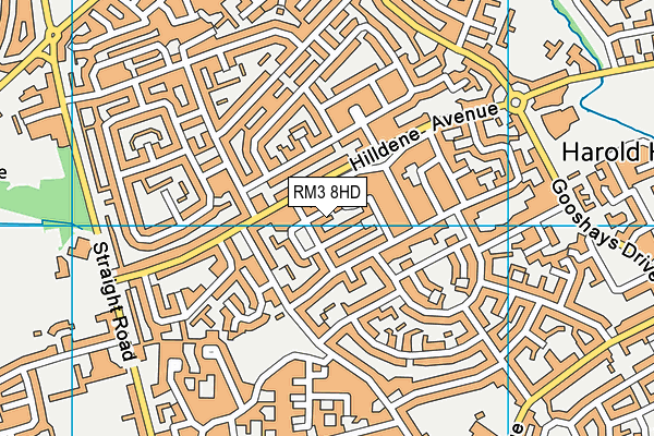 RM3 8HD map - OS VectorMap District (Ordnance Survey)