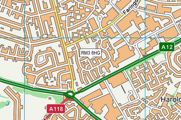 RM3 8HG map - OS VectorMap District (Ordnance Survey)