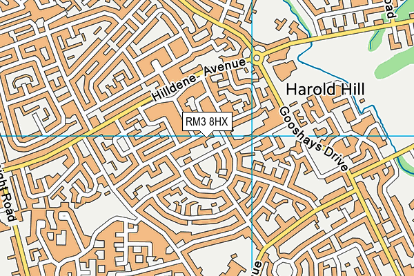 RM3 8HX map - OS VectorMap District (Ordnance Survey)