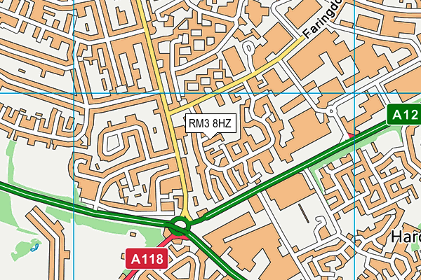 RM3 8HZ map - OS VectorMap District (Ordnance Survey)