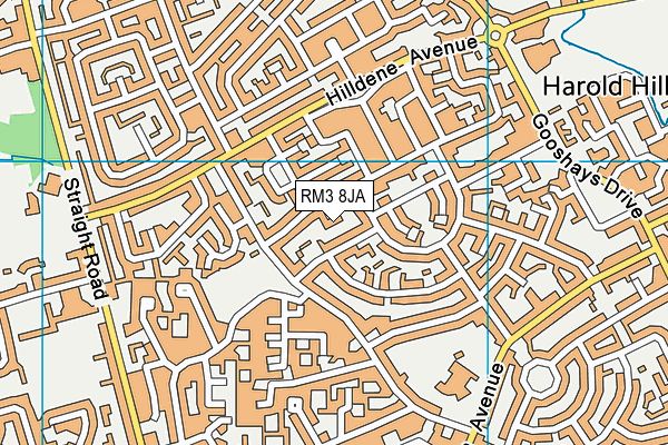 RM3 8JA map - OS VectorMap District (Ordnance Survey)