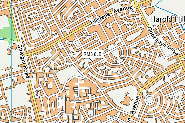 RM3 8JB map - OS VectorMap District (Ordnance Survey)