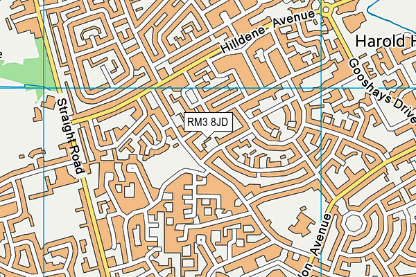 RM3 8JD map - OS VectorMap District (Ordnance Survey)