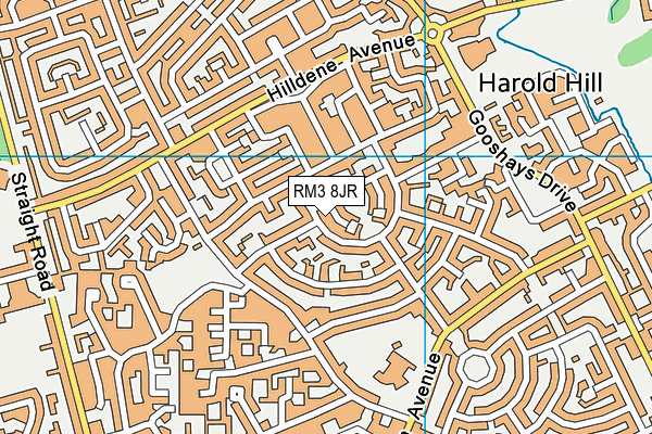 RM3 8JR map - OS VectorMap District (Ordnance Survey)