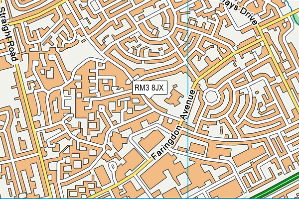 RM3 8JX map - OS VectorMap District (Ordnance Survey)