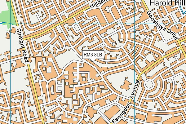 RM3 8LB map - OS VectorMap District (Ordnance Survey)